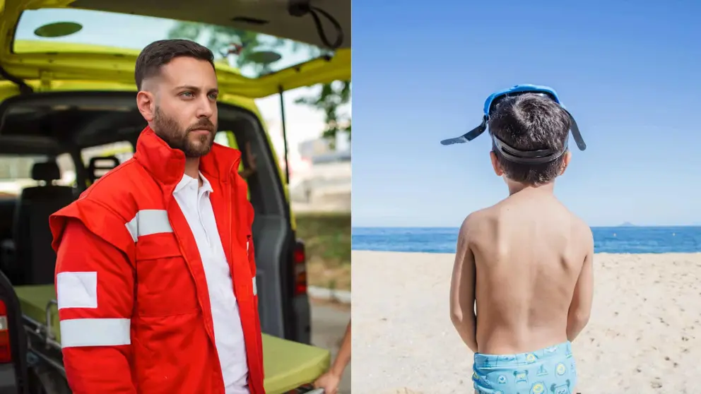 záchranár, chlapec pláž