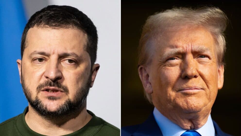 Volodymyr Zelenskiy a Donald Trump.