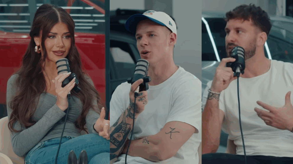 Dominique Alagia, známa z Love Islandu a SuperStar, prijala pozvanie do podcastu Romulus & Remus, ktorý moderujú Krištof Králik a Rasťo – aktuálny hlavný „hrdina“ šou Ruža pre nevestu. Podcast je dostupný na YouTube. Zdroj: Reprofoto YouTube/Romulus & Remus