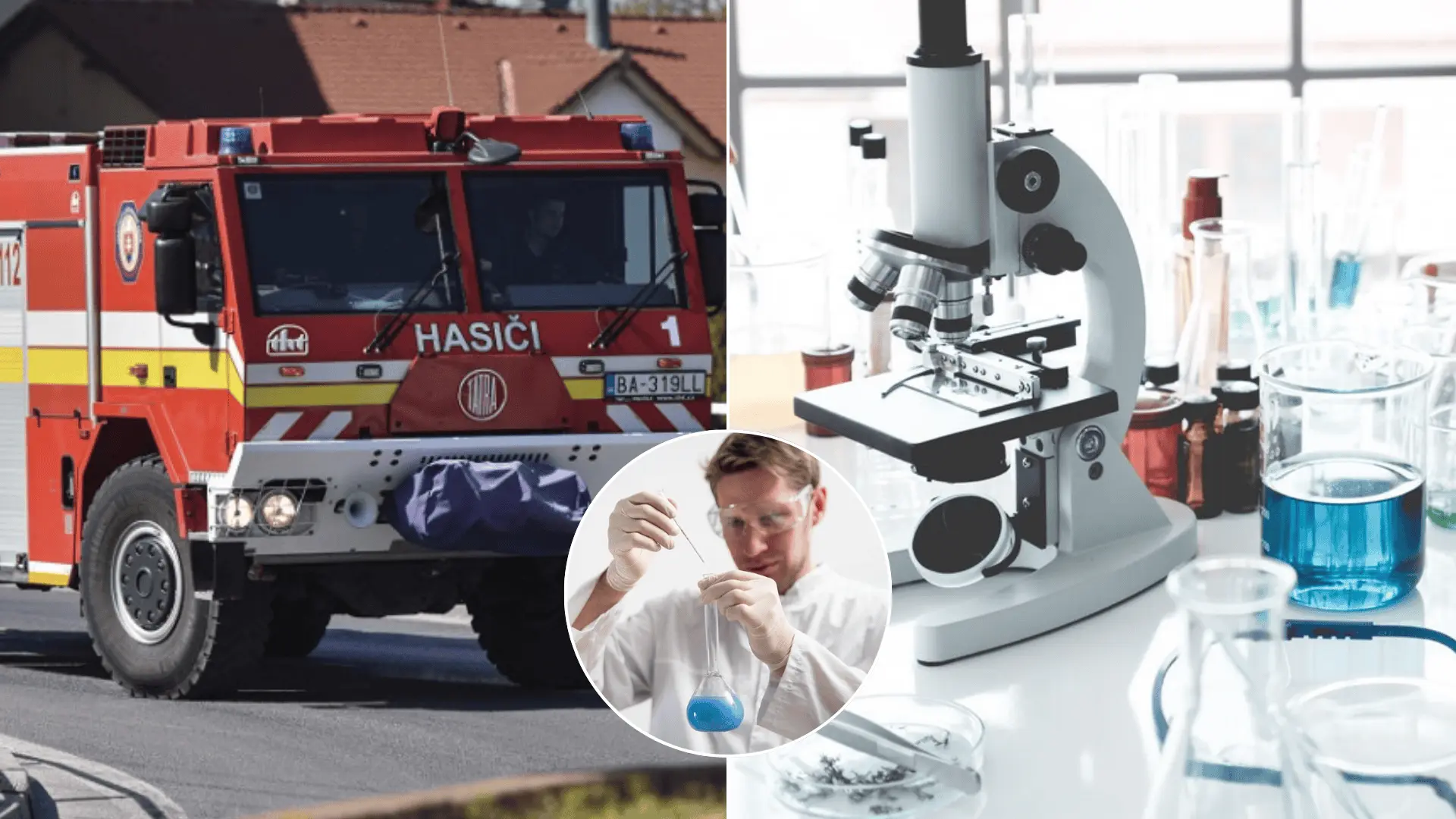 Fire truck, microscope and microscope.