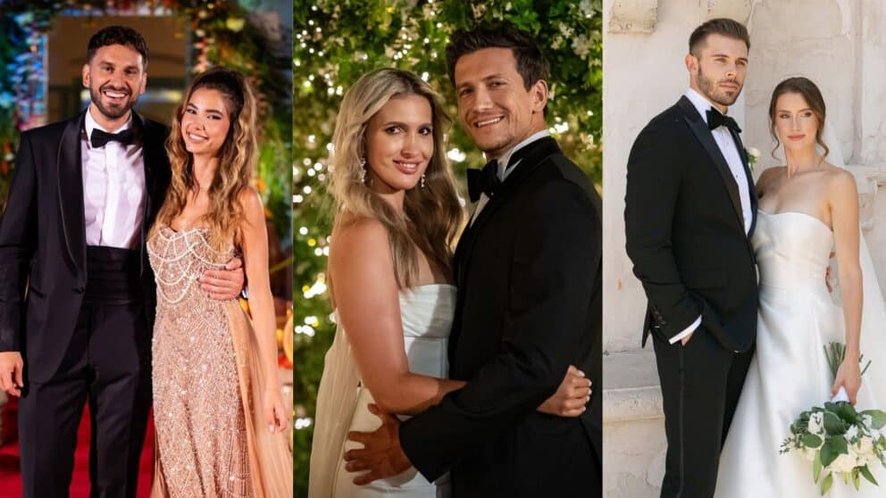 Rasťo Zvara a Karolína Michalčíková (vľavo), Sabina Pšádová a Jan Solfronk (v strede) a Kaity Biggar a Zach Shallcross z americkej verzie The Bachelor (vpravo).