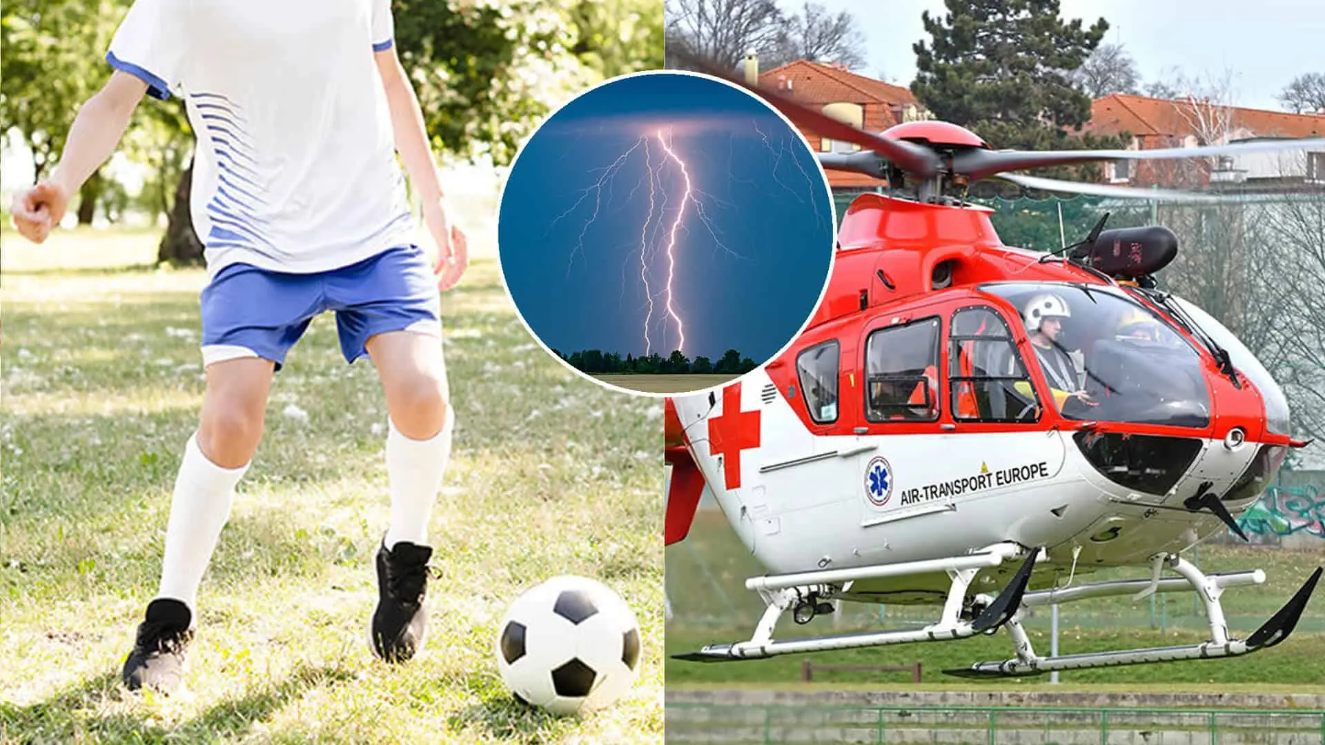 blesk futbal chlapec záchranári vrtuľník