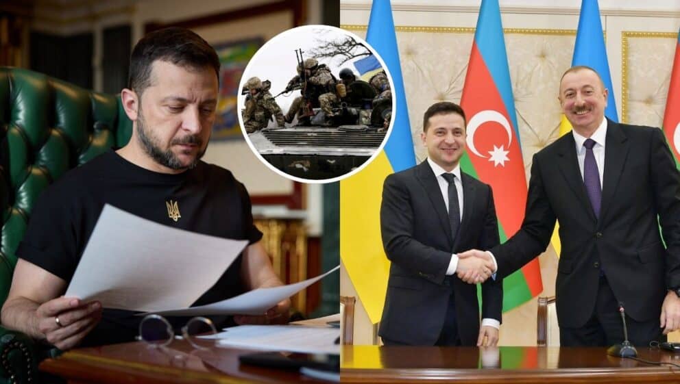 Ukrajinský prezident Volodymyr Zelenskyj a jeho azerbajdžanský náprotivok Ilham Alijev