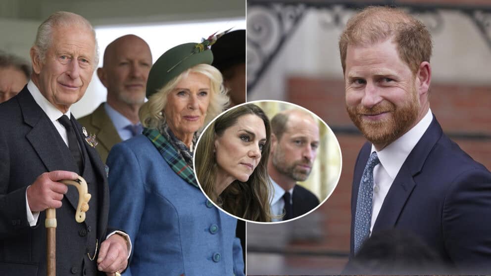 kráľ Karol III. a kráľovná Camilla princezná Kate a princ William Harry
