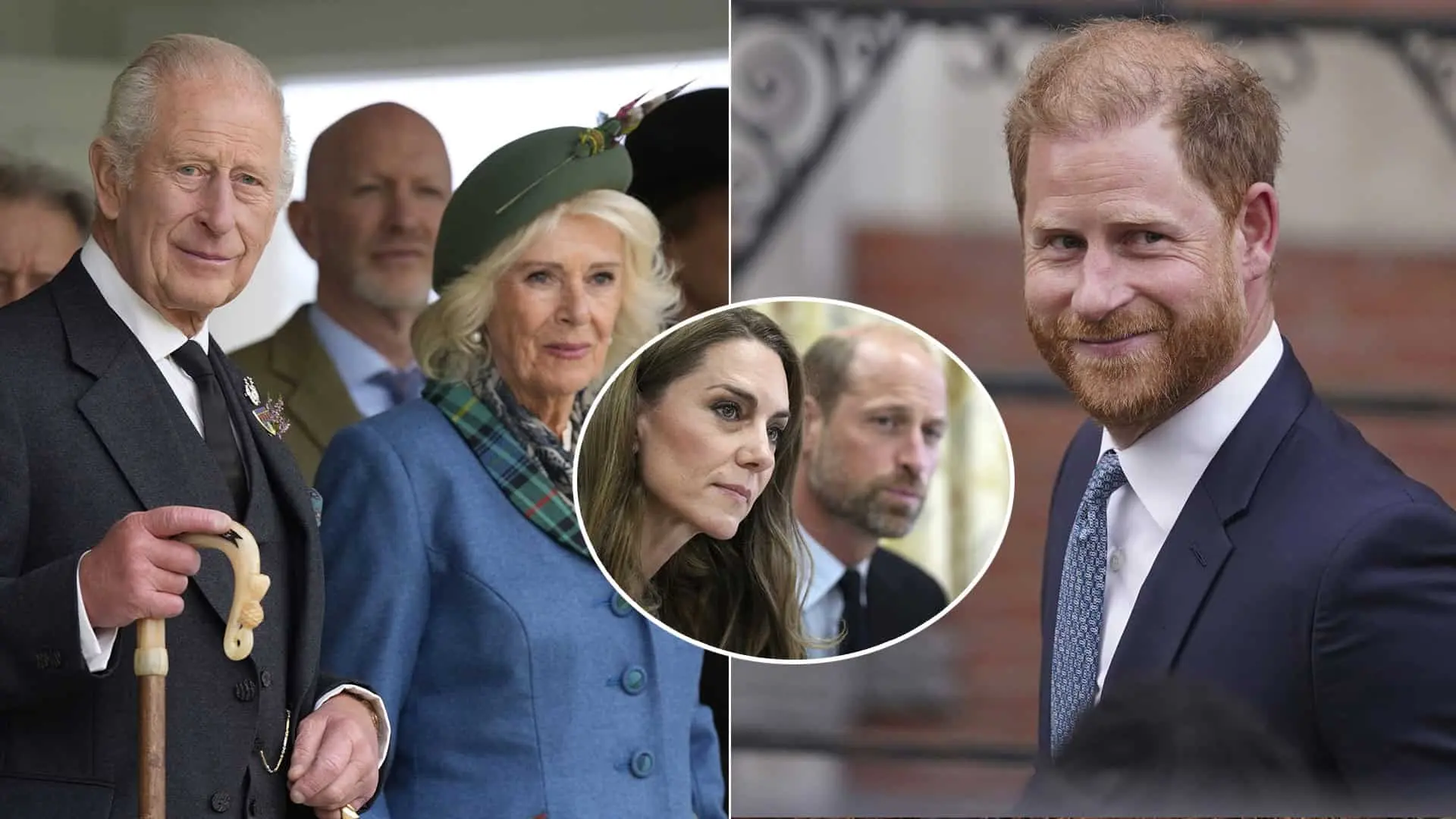 kráľ Karol III. a kráľovná Camilla princezná Kate a princ William Harry