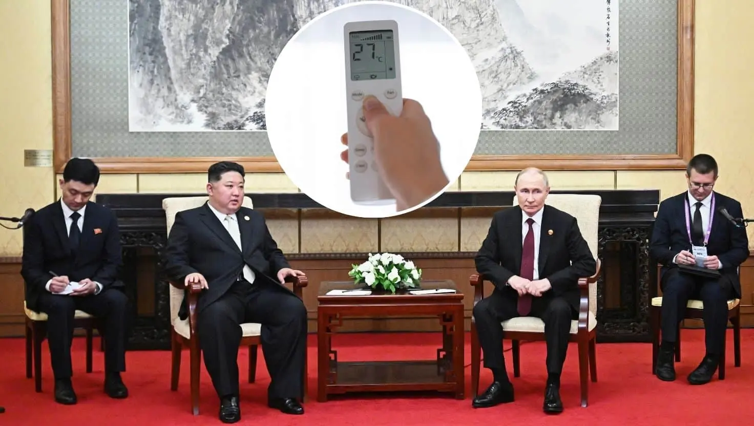 Ruský prezident Vladimir Putin (druhý vpravo) a severokórejský líder Kim Čong-un počas stretnutia v Pekingu