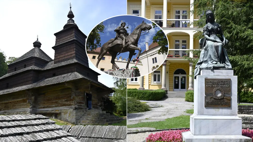 Bardejov drevený kostolík kúpele Kežmarok hrad socha