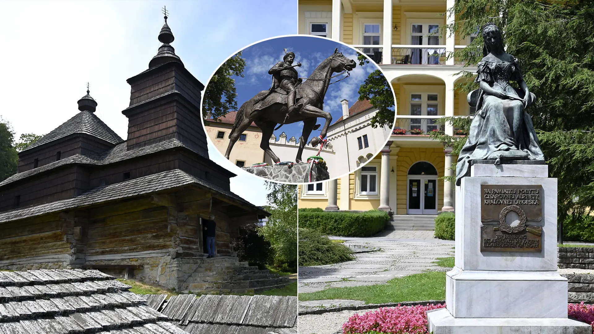 Bardejov drevený kostolík kúpele Kežmarok hrad socha