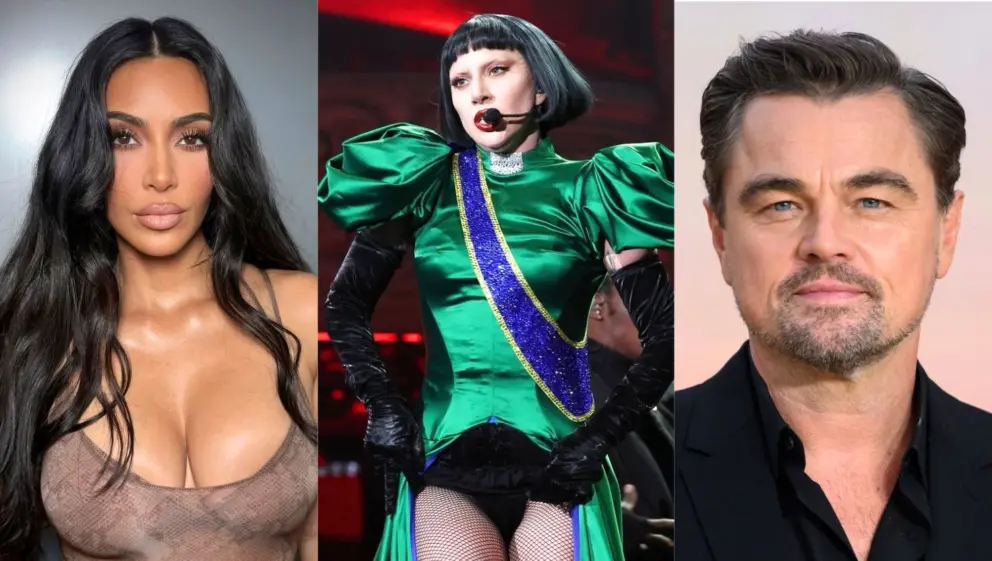 Kim Kardashian (vľavo), Lady Gaga (v strede) a Leonardo DiCaprio (vpravo).