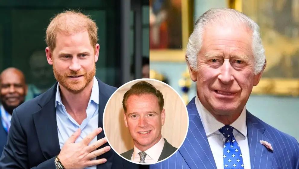 Princ Harry, britský panovník Karol III. a James Hewitt.