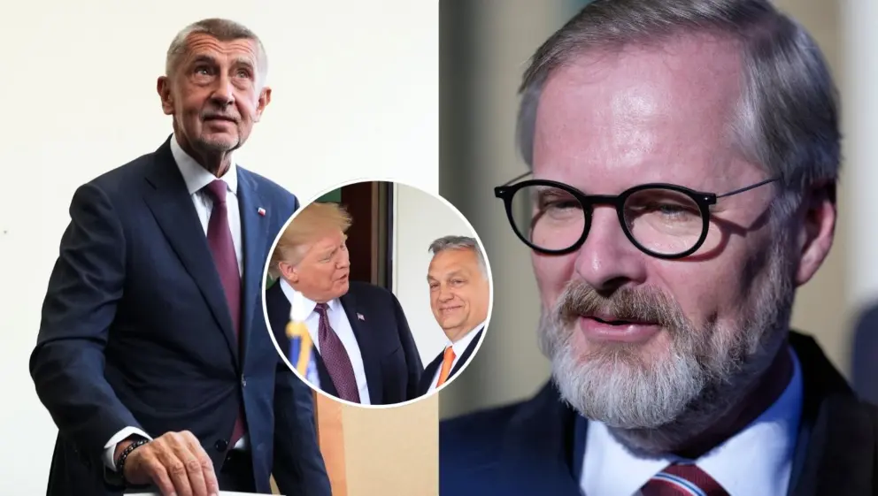 Andrej Babiš (vľavo), Donald Trump (v strede), Viktor Orbán (v strede) a Petr Fiala (vpravo).